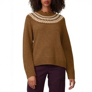 SEA New York Novelty Brown Fair Isle Yoke Wool Mock Neck Sweater $345 - Size XS